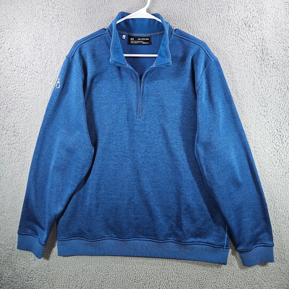 Under Armour Mens 2XL ColdGear Quarter‎ Zip Pullover Blue Fleece Sweatshirt